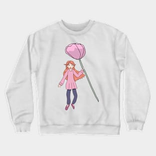 Girl Flying with Flower Crewneck Sweatshirt